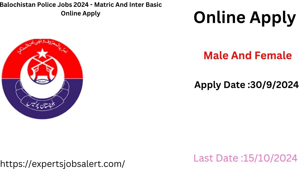 Balochistan Police Jobs 2024 - Matric And Inter Basic Online Apply