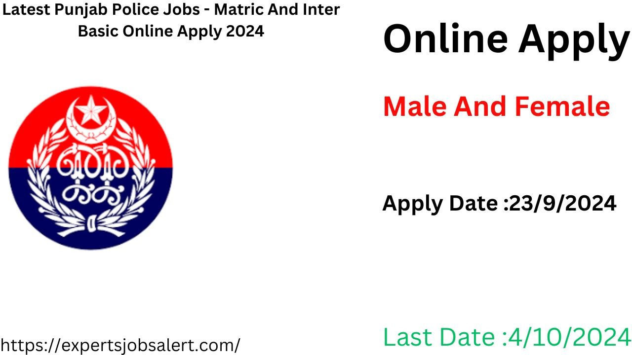 Latest Punjab Police Jobs - Matric And Inter Basic Online Apply 2024